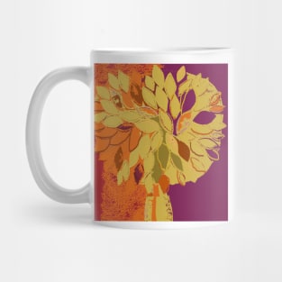 Tree, fall leaves orange plum gold red, fiber art textile photography mixed media digital Mug